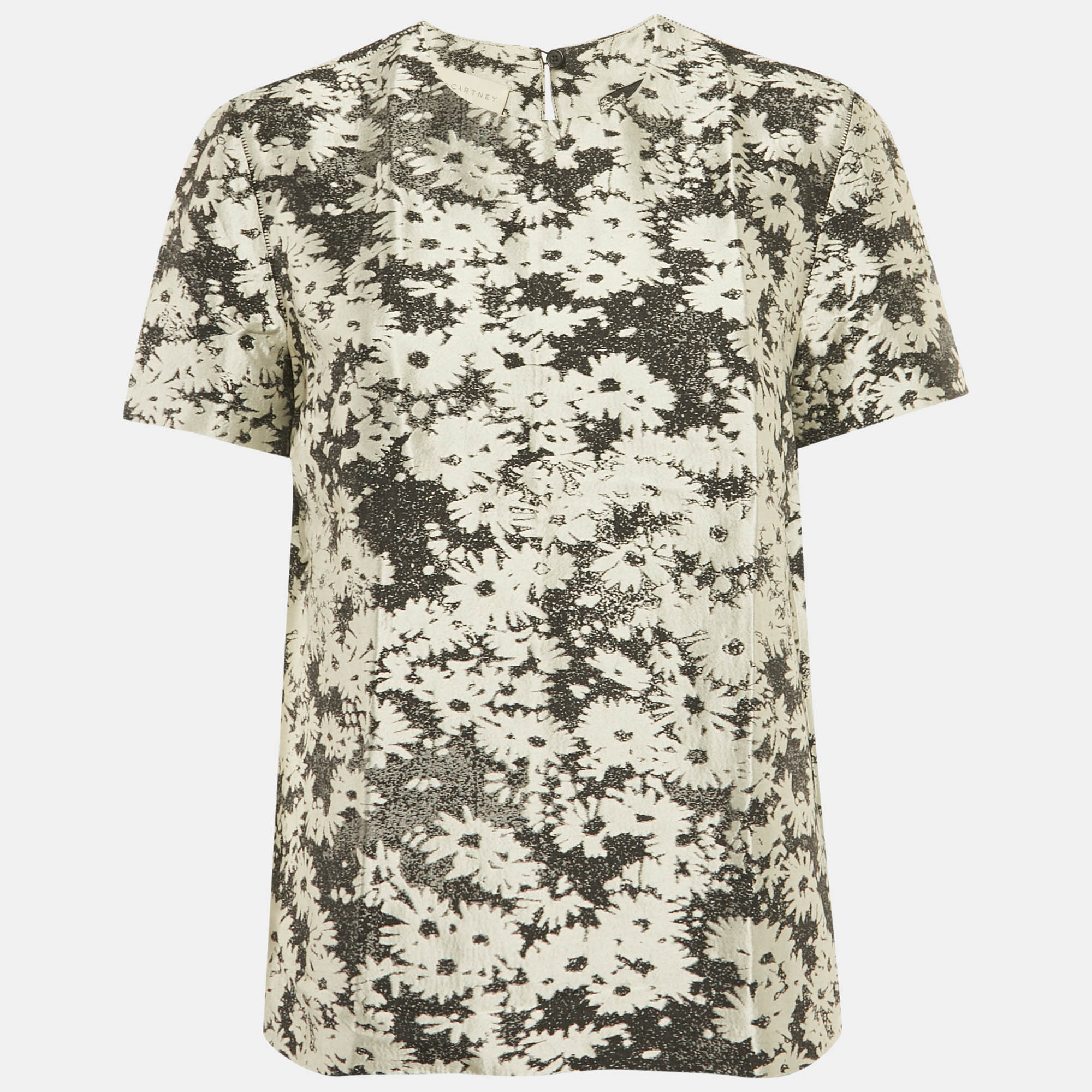 Pre-owned Stella Mccartney Monochrome Floral Jacquard Blouse M In Green