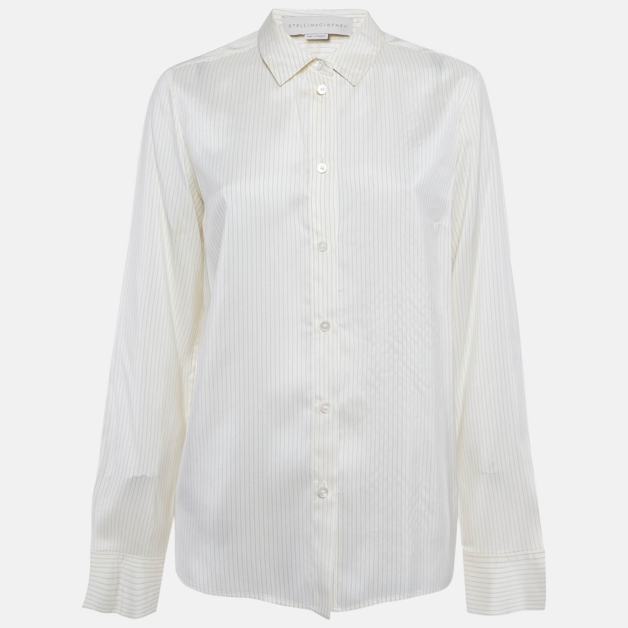 Pre-owned Stella Mccartney Cream Striped Silk Shirt M In White