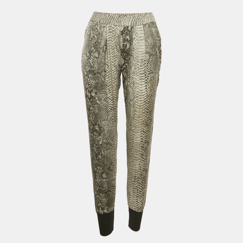 

Stella McCartney Grey Snakeskin Print Silk Rib Hem Joggers S