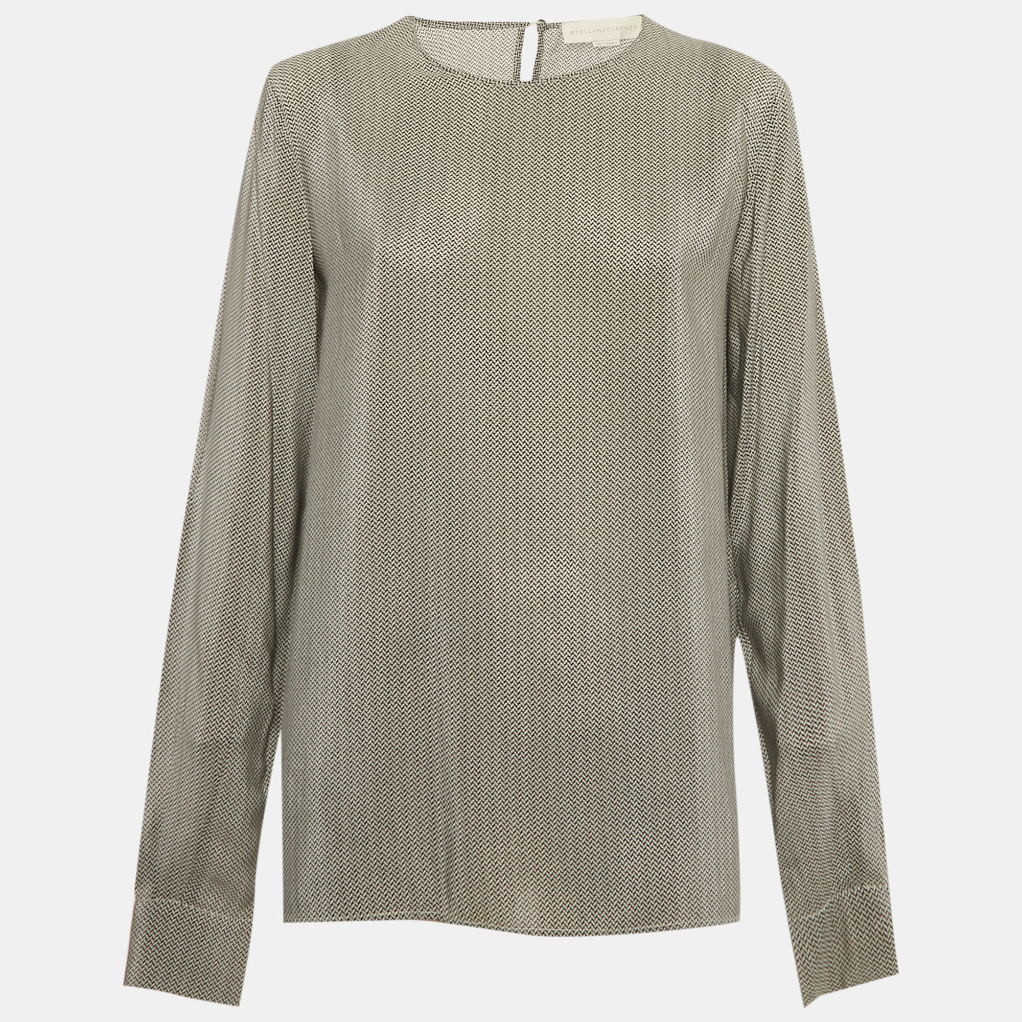 Pre-owned Stella Mccartney Black/grey Printed Silk Blouse M