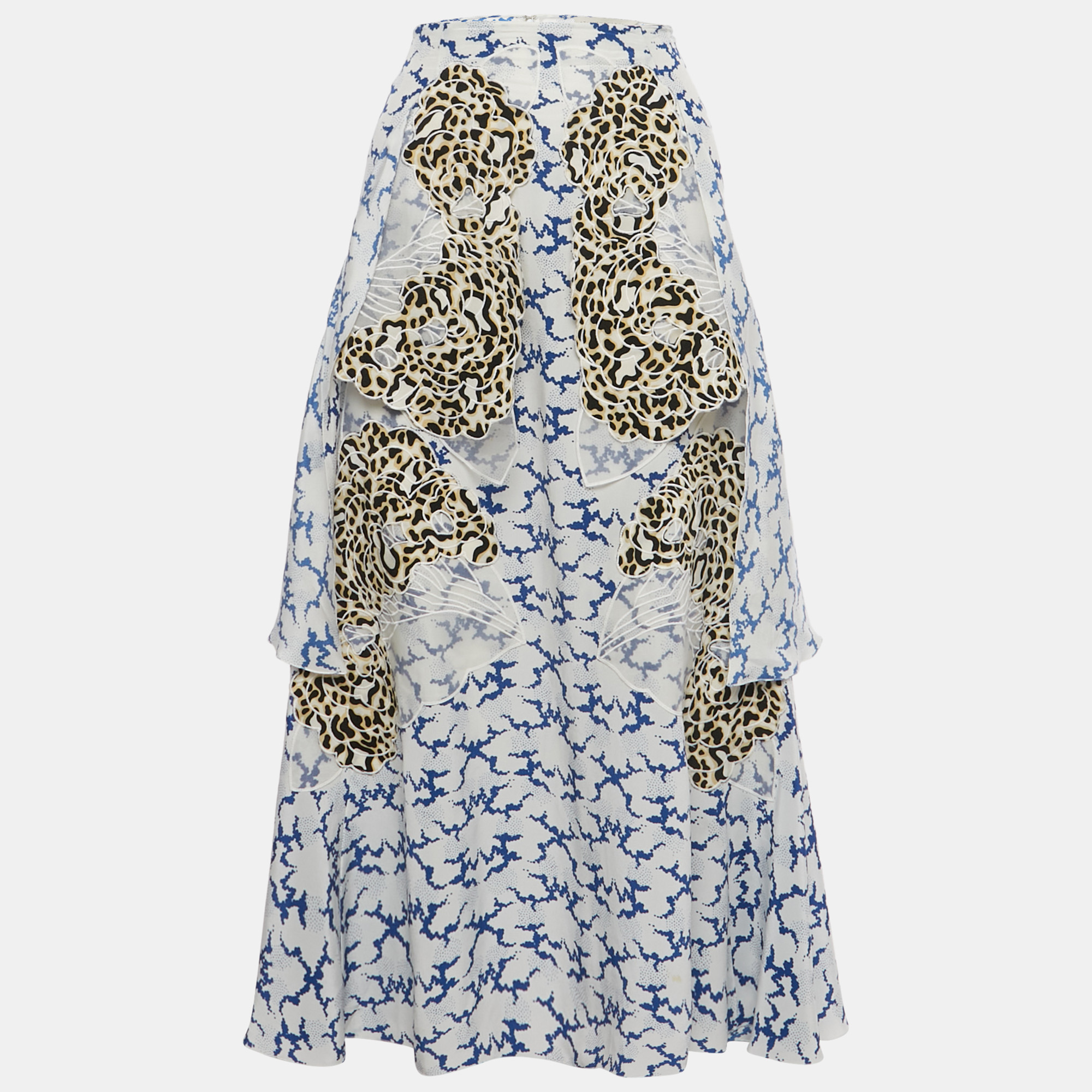 

Stella McCartney White Printed Silk Ruffled Midi Skirt M
