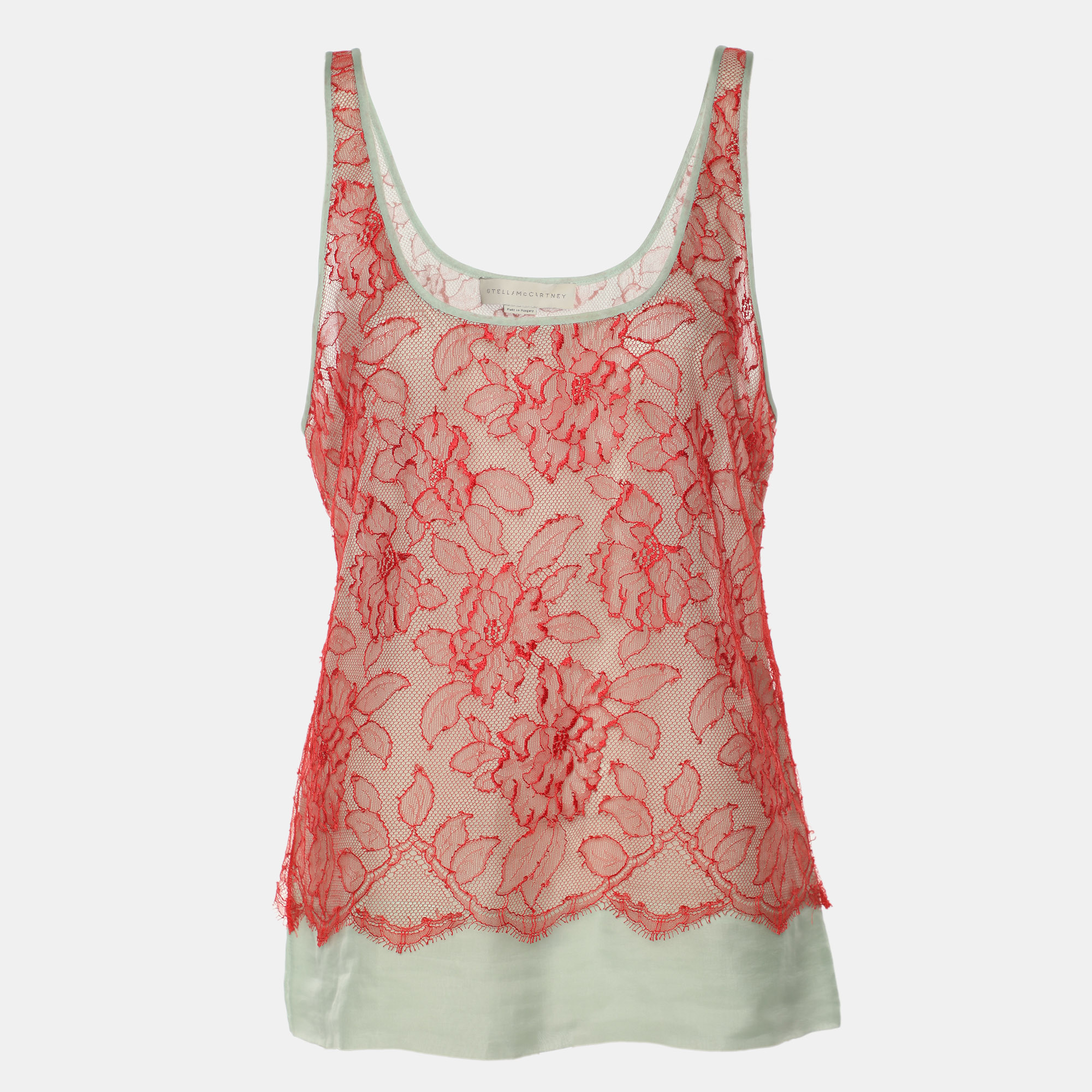 

Stella McCartney Red/Mint Lace and Chiffon Sleeveless Tops S