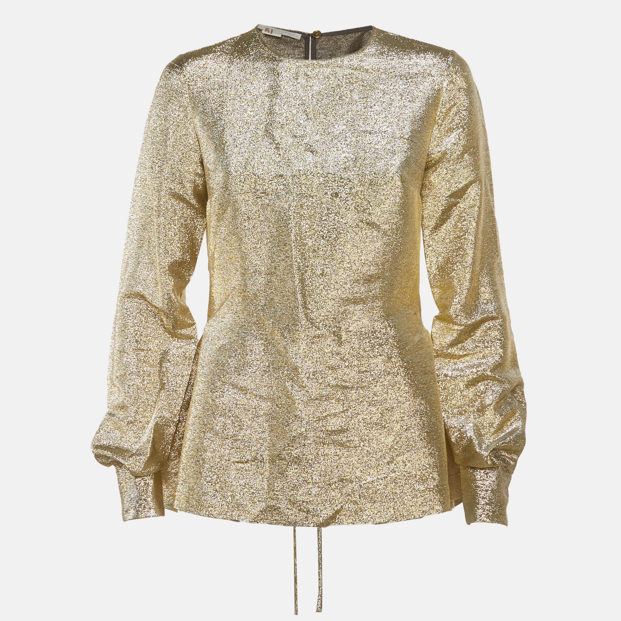 

Stella McCartney Gold Lurex Gathered Lame Peplum Blouse S