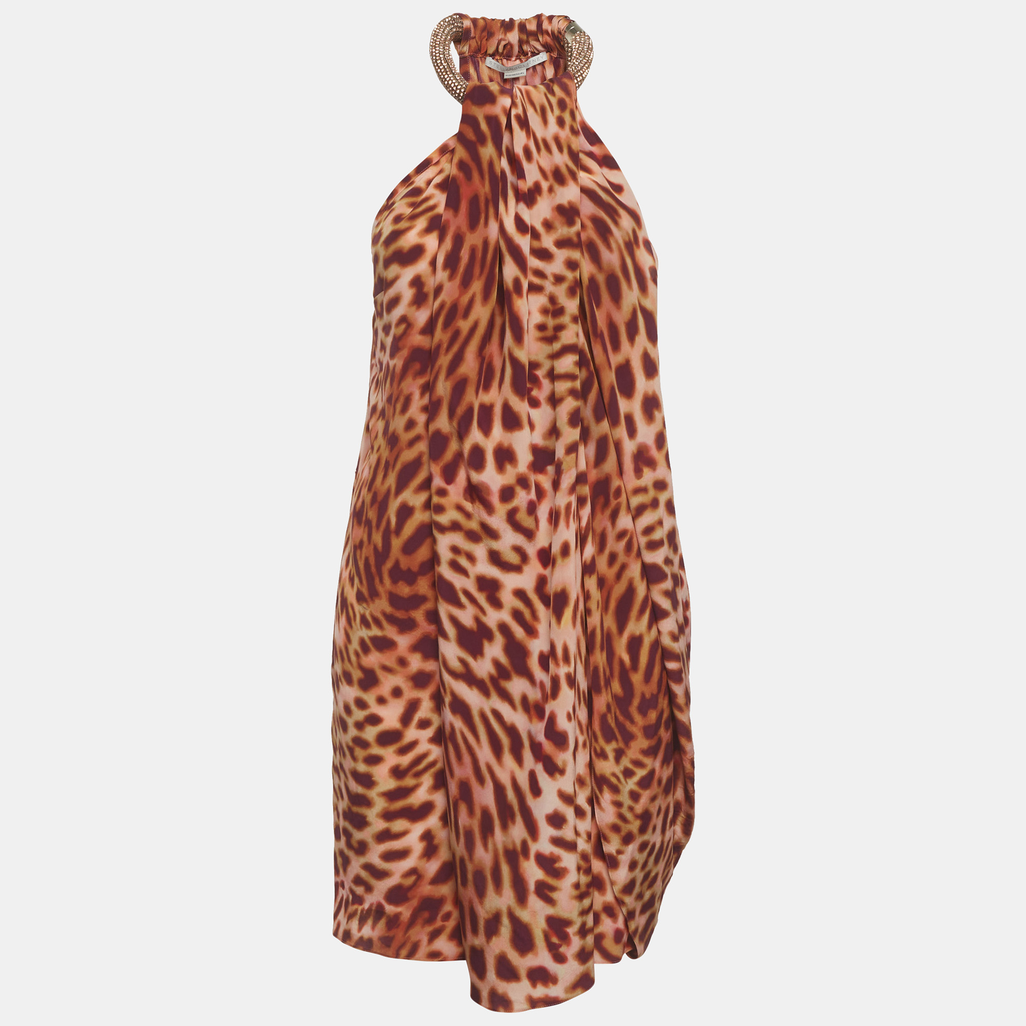 

Stella McCartney Pink/Brown Leopard Print Silk Draped Dress M