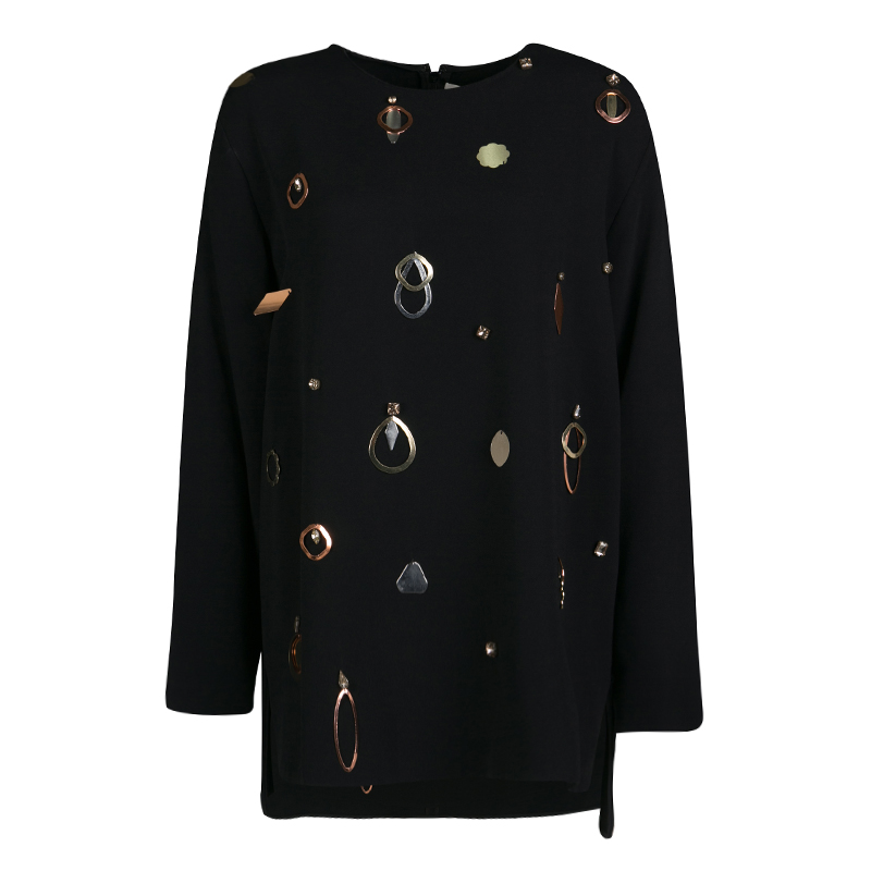 مملوكة مسبقًا تونيك ستيلا ماكرتني فياك أكمام طويلة مزخرف كريستال ومعدن أسود L