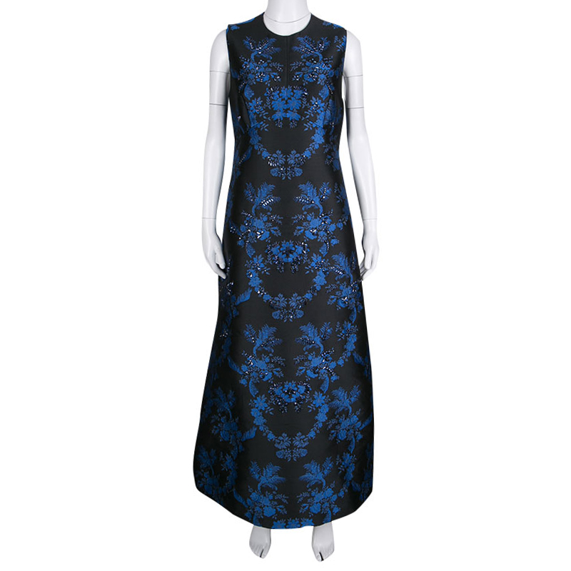 

Stella McCartney Black and Blue Embellished Floral Jacquard Angelica Gown