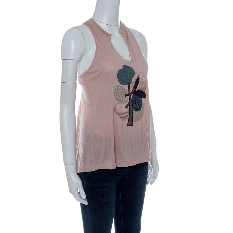 

Stella McCartney Blush Pink Quilted Floral Applique Motif Racer Back Top