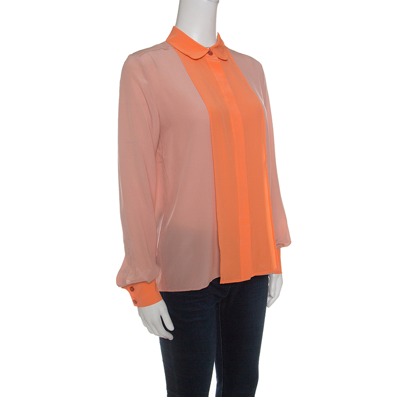 

Stella McCartney Salmon Pink Contrast Trim Detail Silk Shirt