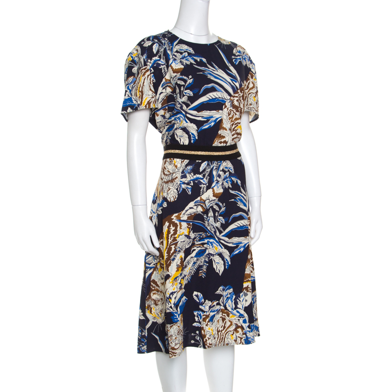 

Stella McCartney Navy Blue Floral and Cat Printed Crepe Petra Dress