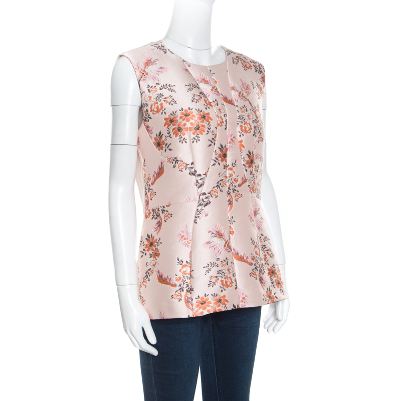 

Stella McCartney Blush Pink Floral Printed Crepe Peplum Top