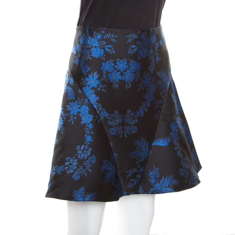 

Stella McCartney Blue and Black Floral Jacquard Flounce Skirt