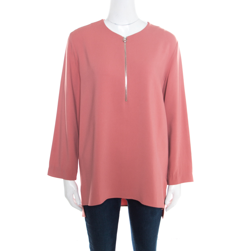 Pre Owned Stella McCartney Pink Crepe Zip Detail Long Sleeve Arlesa Blouse M