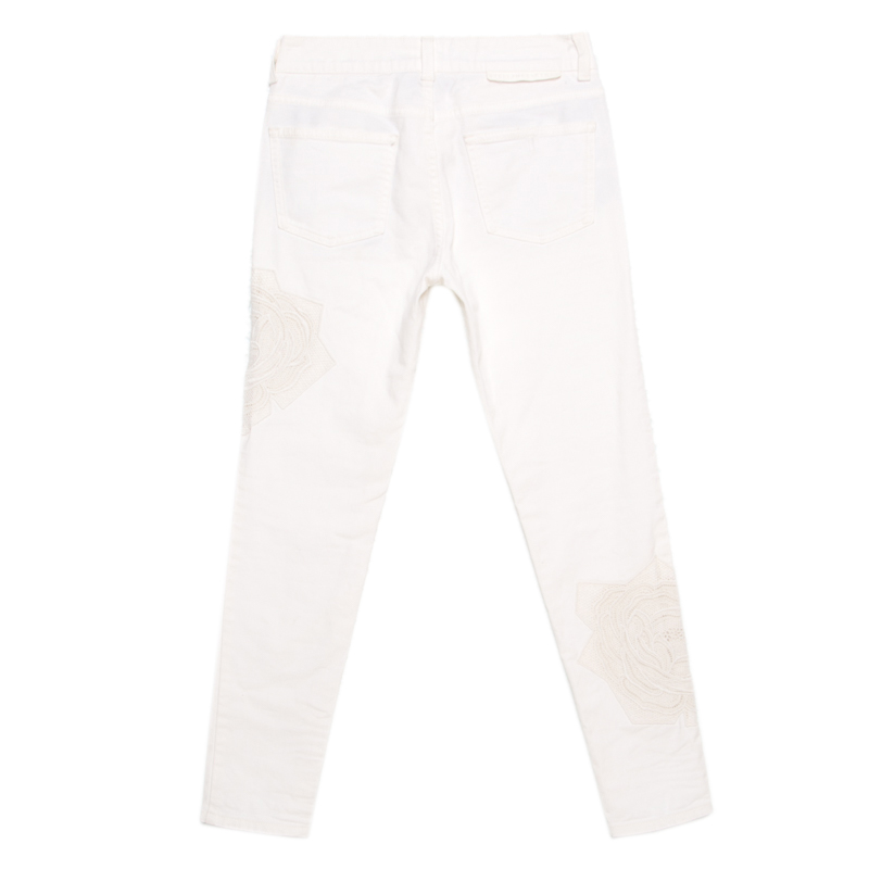 

Stella McCartney White Cotton Stretch Rose Embroidered Applique Skinny Jeans