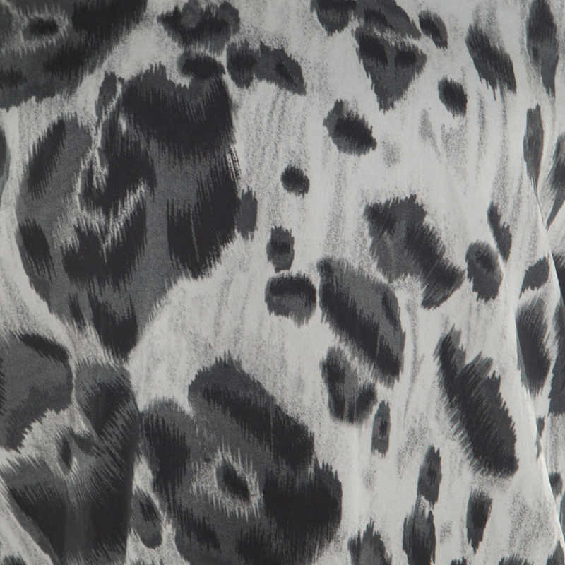 Pre-owned Stella Mccartney Grey Peony Animal Print Silk Pleated Sleeve Boxy Blouse M