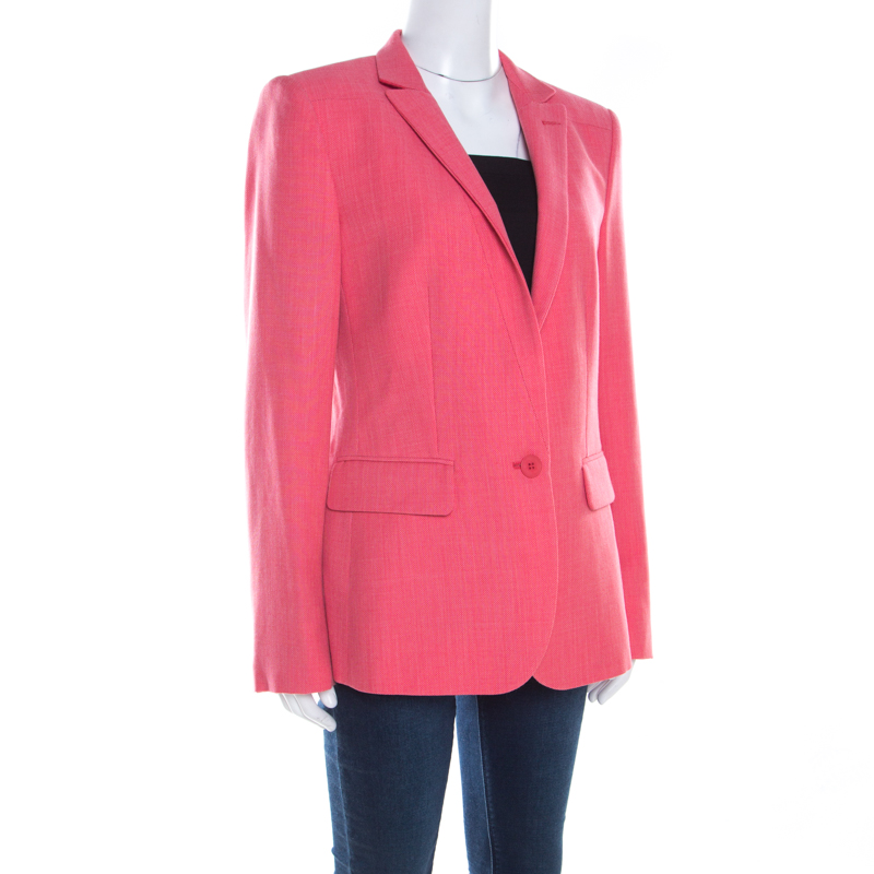 

Stella McCartney Pink Textured Wool Tailored Boxy Blazer