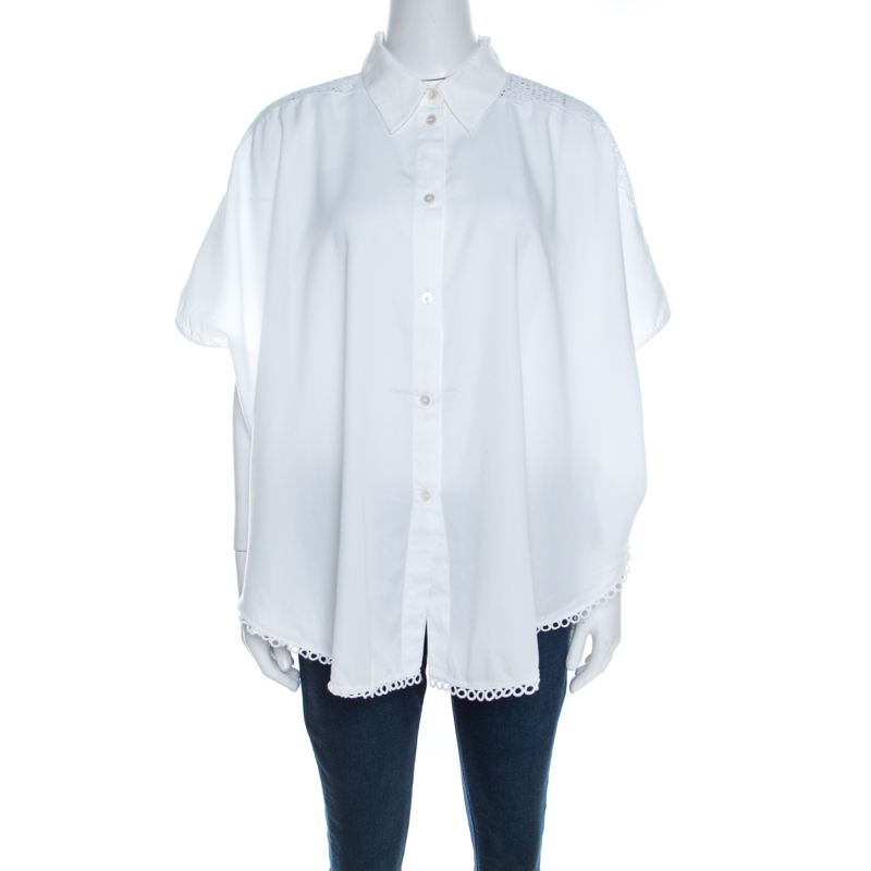 

Stella McCartney White Eyelet Embroidered Oversized Box Shirt L