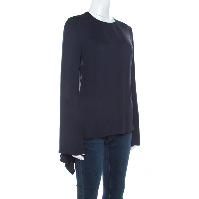 

Stella McCartney Navy Blue Crepe Peplum Detail Leonore Top