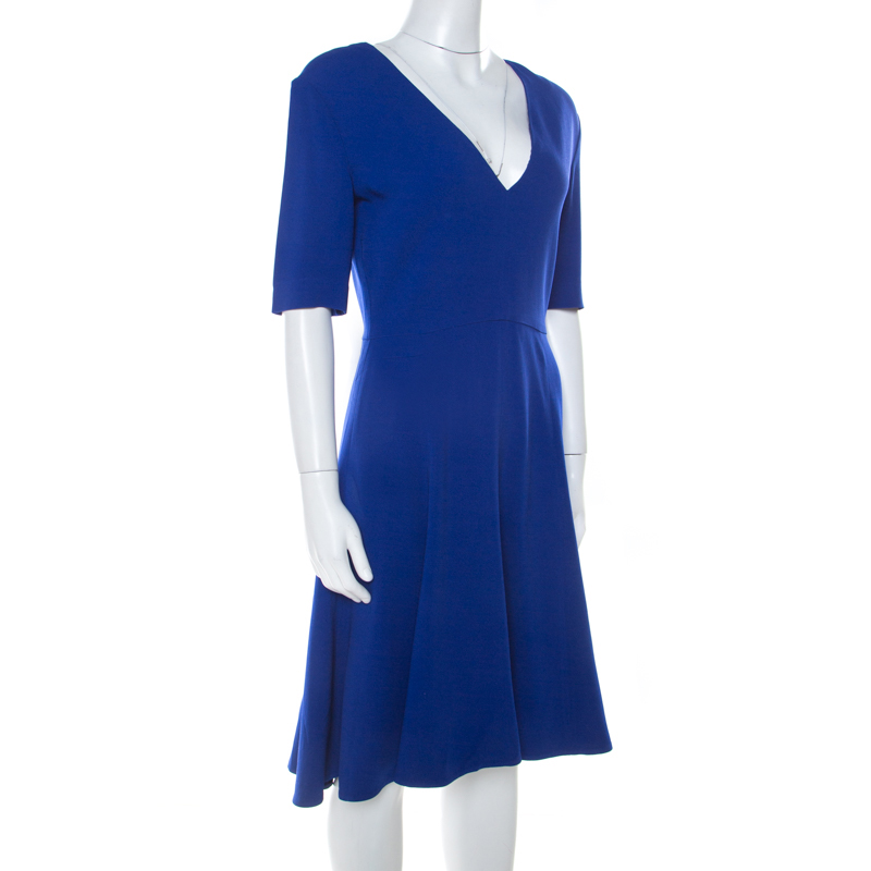 

Stella McCartney Blue Stretch Crepe Asymmetrical Hem Flared Dress