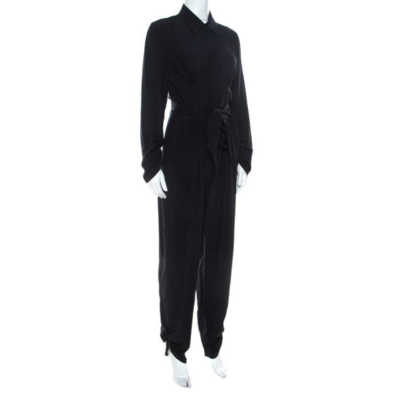 

Stella McCartney Black Silk Ruched Detail Belted Jumpsuit