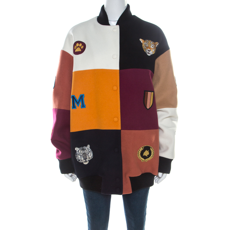 Applique Wool Blend Varsity Jacket in White - Off White