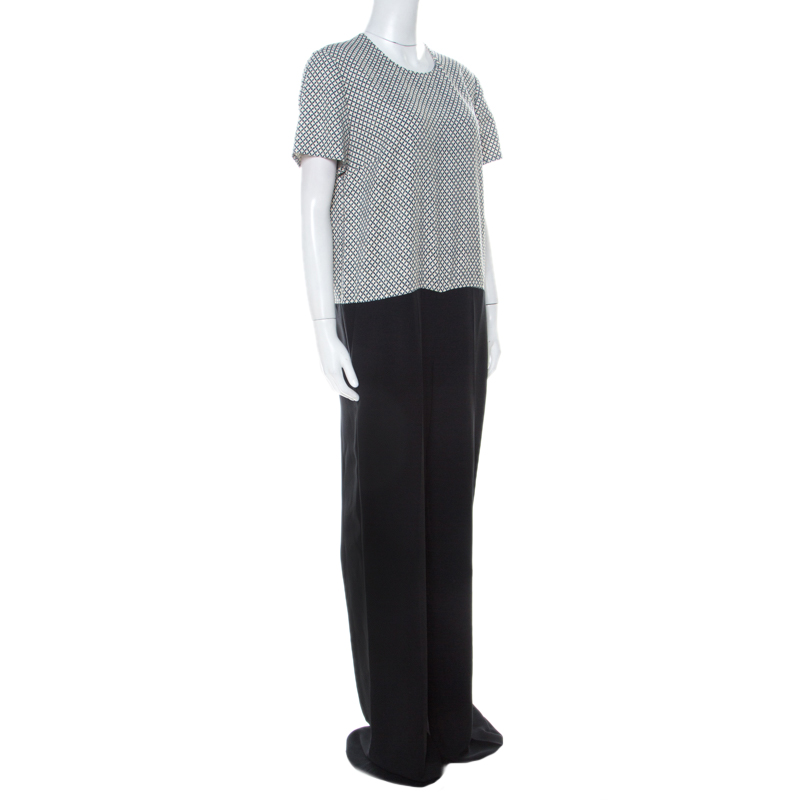 Stella McCartney Black & Printed Bodice Crepe Wide-Leg Short-Sleeve Jumpsuit M  - buy with discount
