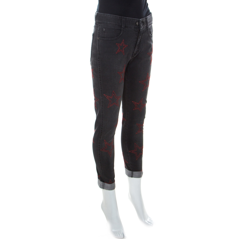 

Stella McCartney Grey Denim Star Embroidered Slim Fit Jeans