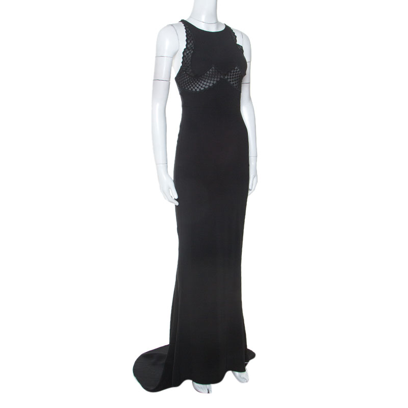 

Stella McCartney Black Crepe Lace Insert Sleeveless Maxi Dress