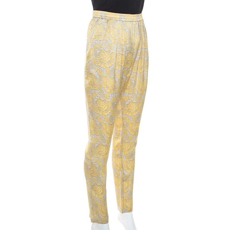 

Stella McCartney Yellow Floral Printed Silk Tapered Pants