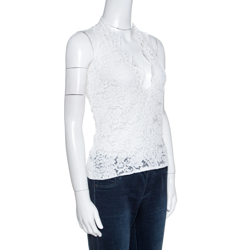 

Stella McCartney White Lace Scalloped Halter Neck Top