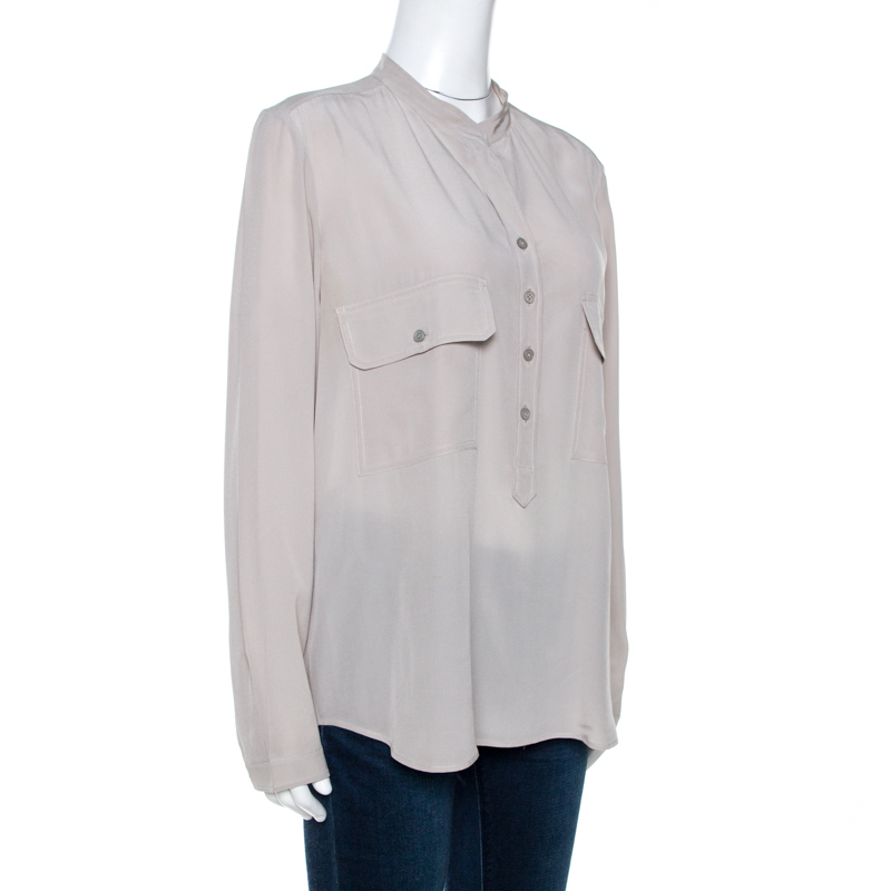 

Stella McCartney Grey Silk Crepe Estelle Long Sleeve Blouse