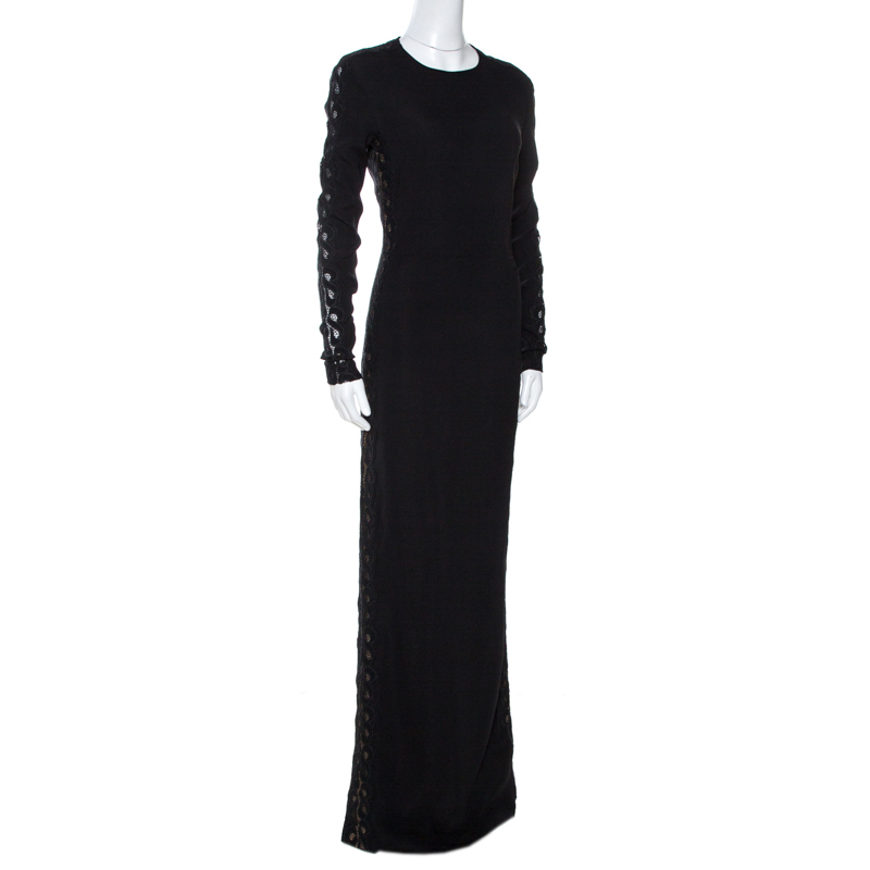 

Stella McCartney Black Crepe Lace Trim Maxi Dress