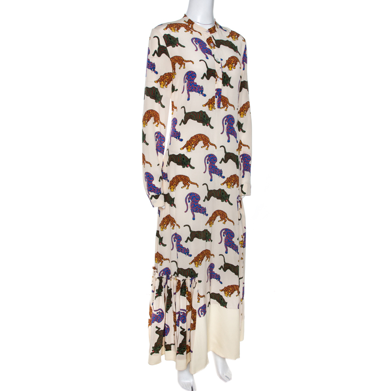 

Stella McCartney Cream Wild Cat Print Silk Maxi Dress