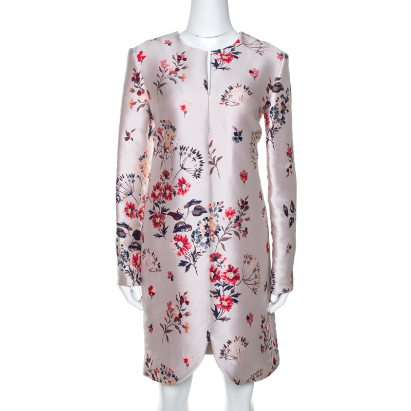 Pre-owned Stella Mccartney Beige Floral Jacquard Shift Dress M