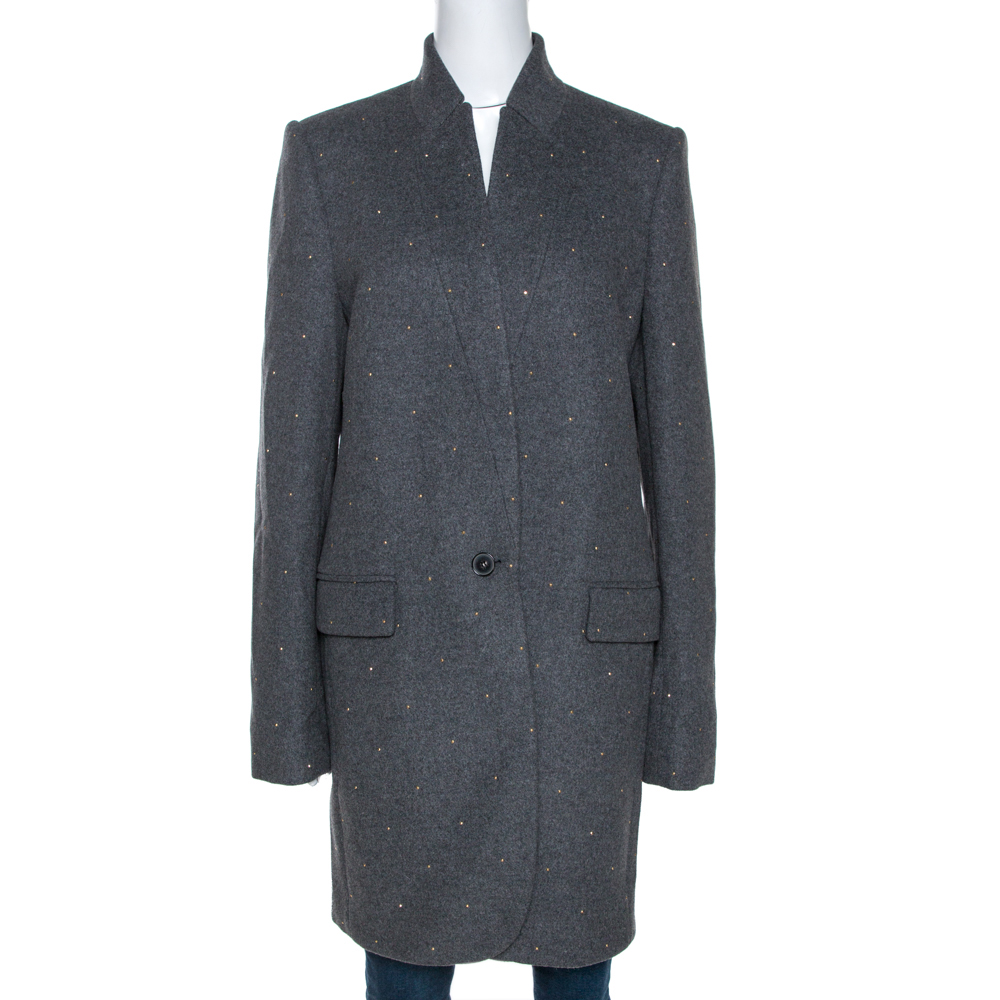 Pre Owned Stella McCartney Grey Wool Embellished Coat L
