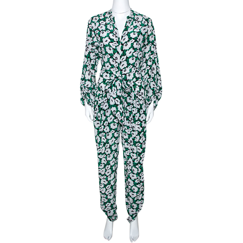 Pre-owned Stella Mccartney Green Floral Print Silk Monia Jumpsuit S