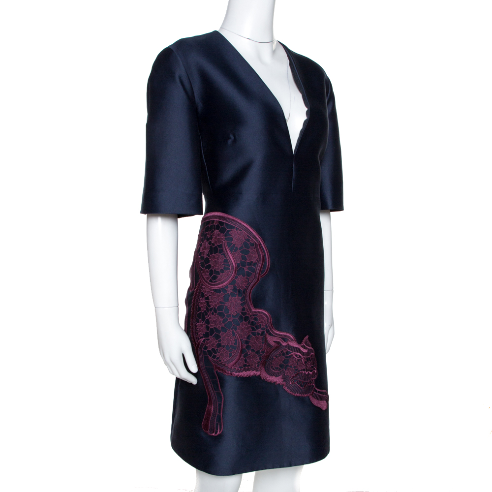 

Stella McCartney Navy Blue Cotton Silk Tiger Applique Structured Dress