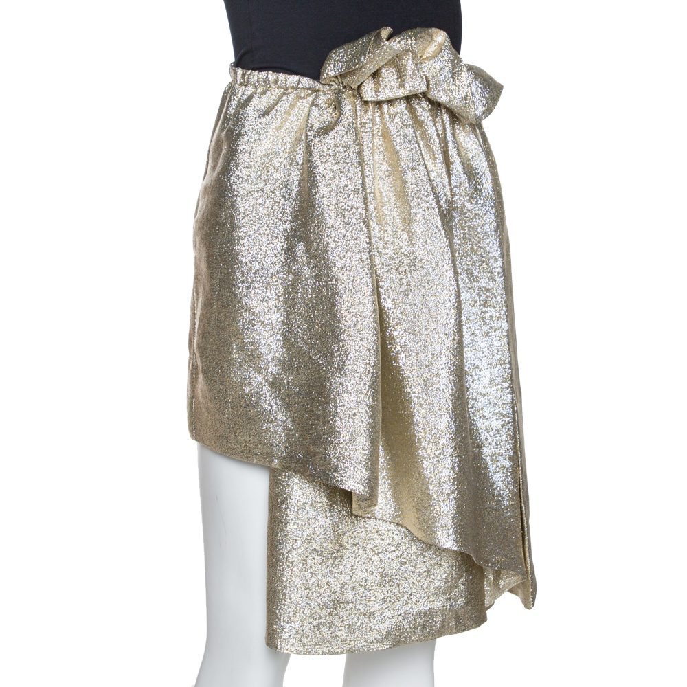 

Stella McCartney Gold Lurex Gathered Brynn Asymmetric Skirt