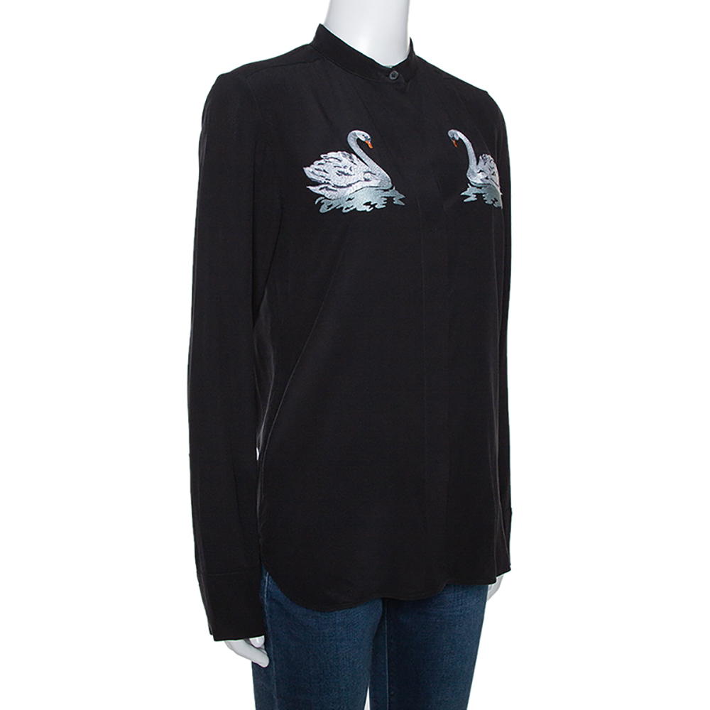 

Stella McCartney Black Swan Embroidered Silk Shirt