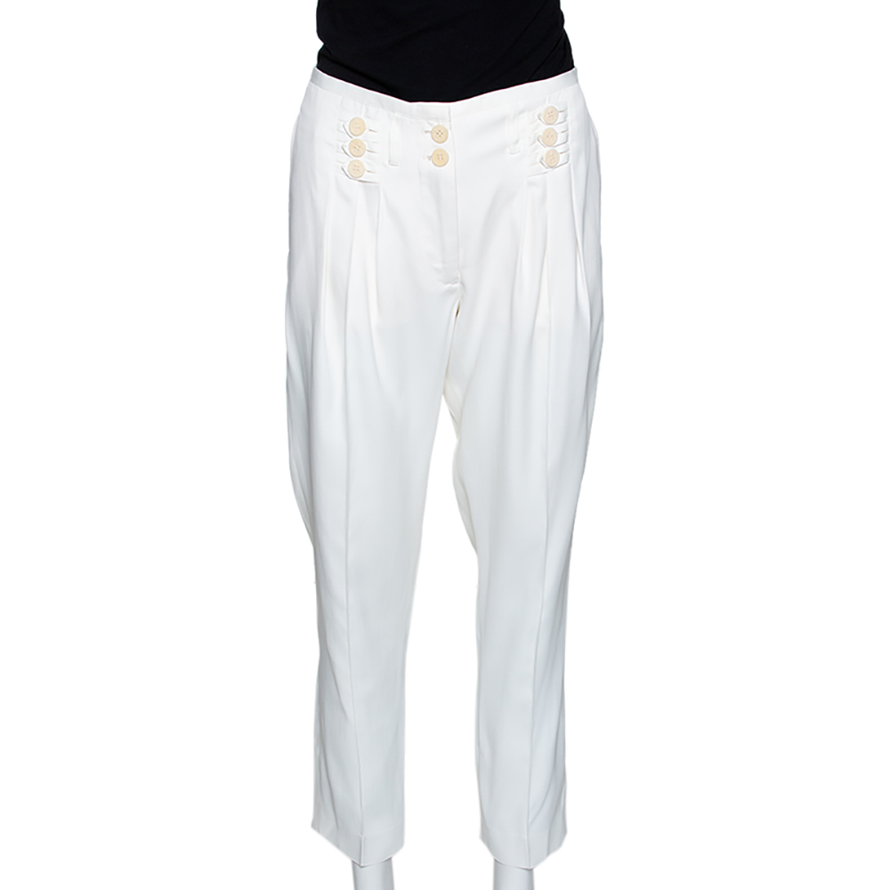

Stella McCartney Cream Coated Silk Button Detail Tapered Trousers S