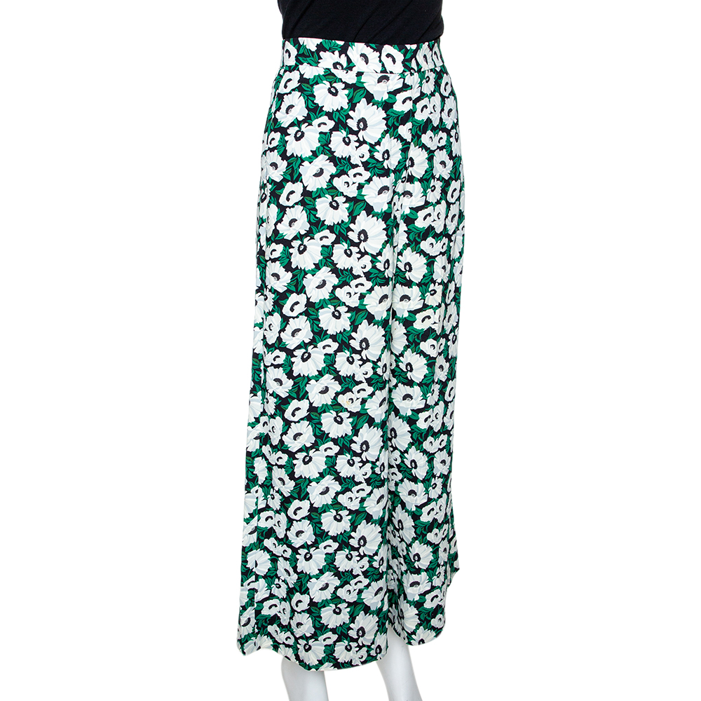 

Stella McCartney Green Floral Printed High Waist Wide Leg Maude Trousers
