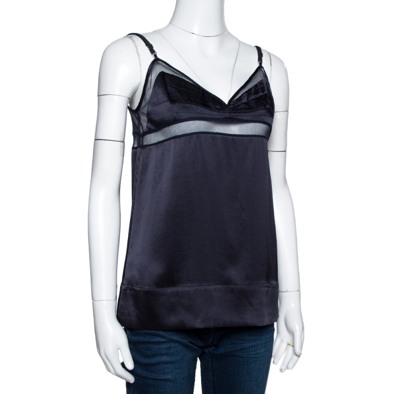 

Stella McCartney Black Silk Satin Lace Trim Camisole Top