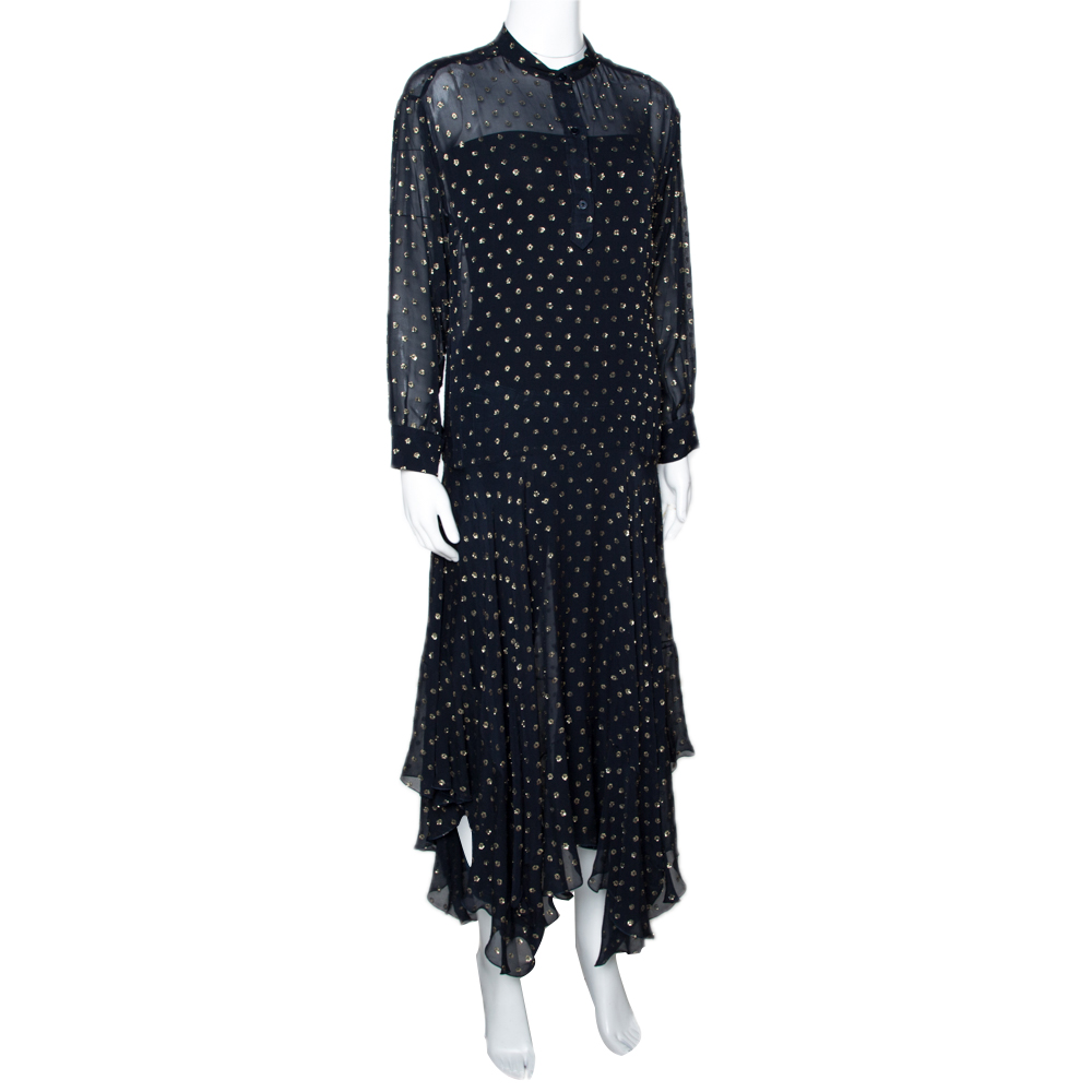 

Stella McCartney Navy Blue Lurex Patterned Chiffon Sheer Dress