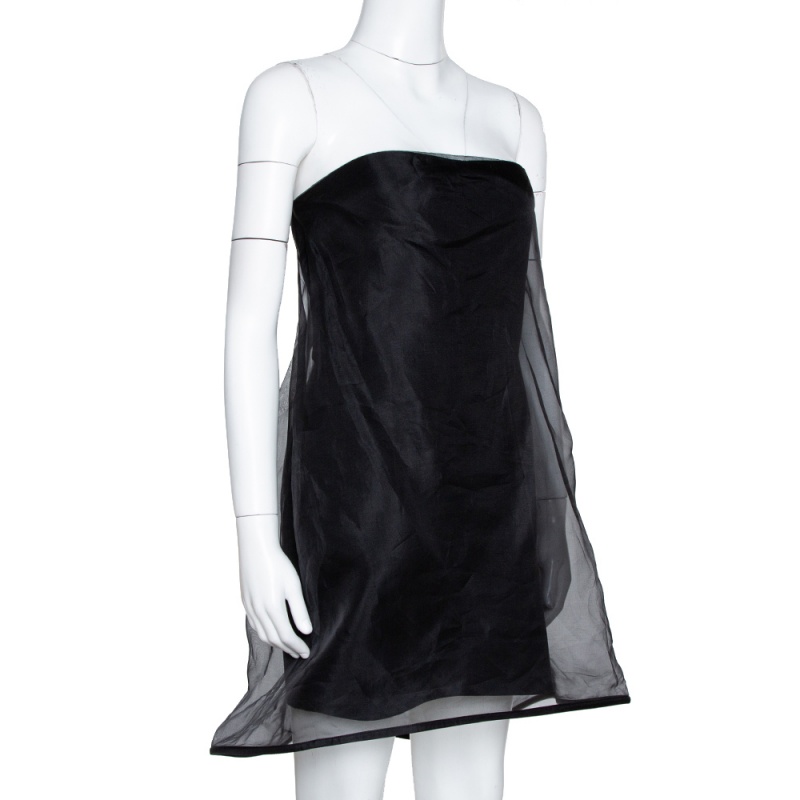 

Stella McCartney Black Silk Organza Overlay Strapless Dress
