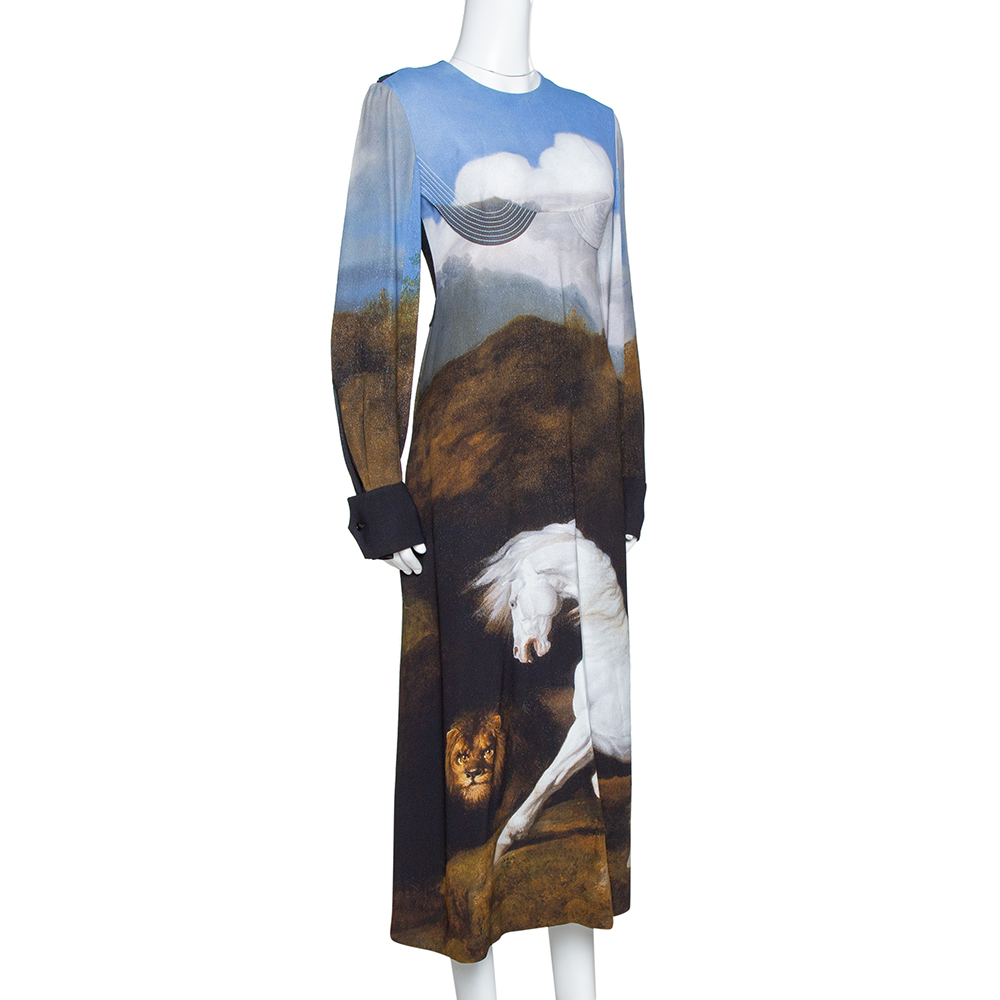 

Stella McCartney Blue Stubbs Horse Print Side Slit Detail Midi Dress