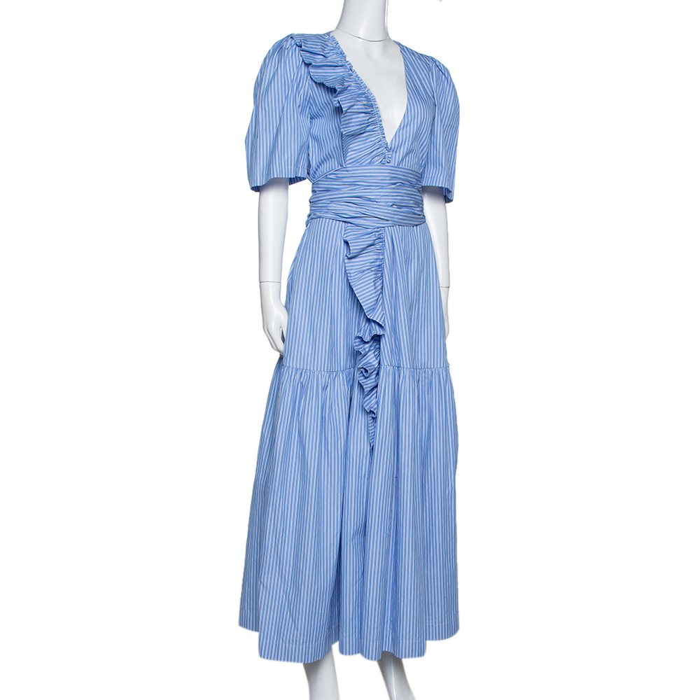 

Stella McCartney Blue Striped Cotton Ruffled Maxi Dress