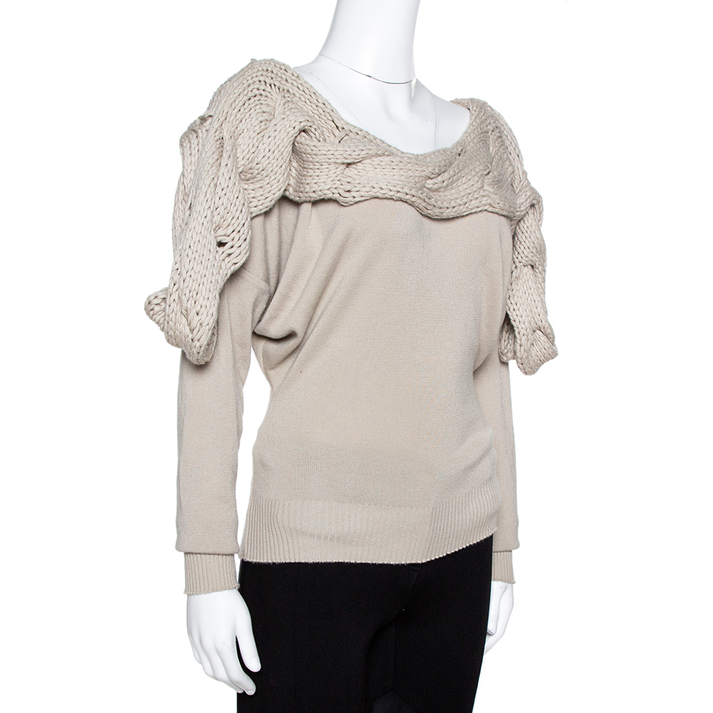 

Stella McCartney Beige Cashmere & Silk Chunky Knit Trim Sweater