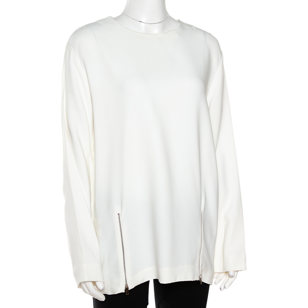 

Stella McCartney White Crepe Zip Detail Long Sleeve Blouse