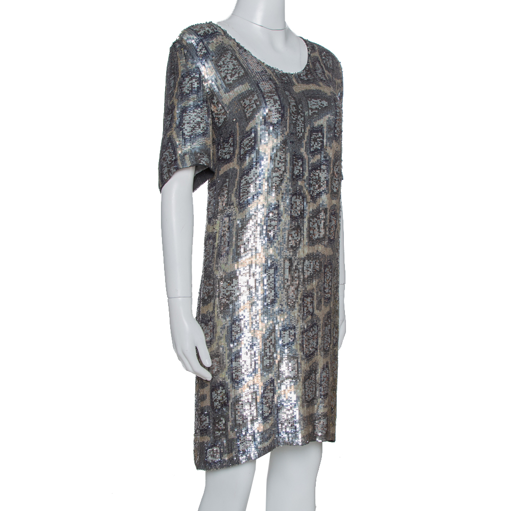 

Stella McCartney Metallic Sequin Embellished Short Sleeve Shift Dress