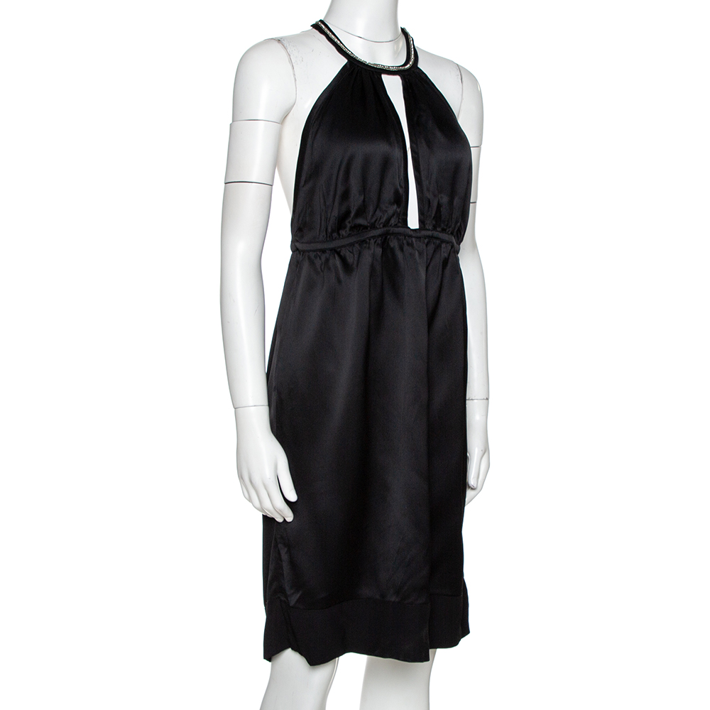 

Stella McCartney Black Satin Embellished Halter Neck Dress