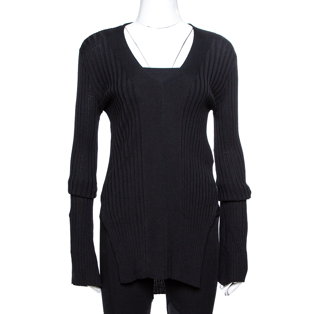

Stella McCartney Black Ribbed Knit Fitted Sweater